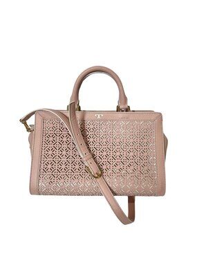 $250 Tory Burch White Blush Pink Perforated Leather Tote Bag